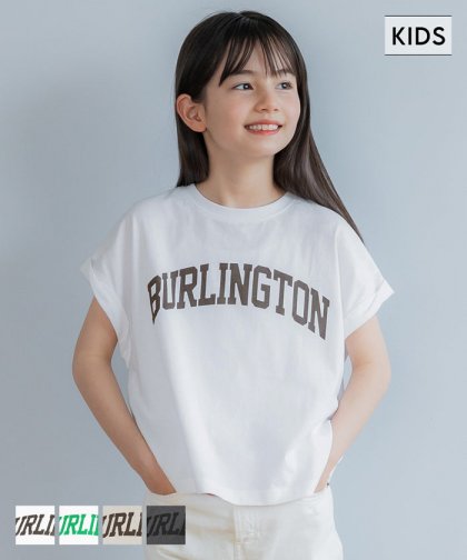 サマーセール限定★ キッズ 110-140 Tシャツ カットソー フレンチスリーブ ロールアップ プリント ロゴ クルーネック コットン 半袖 女の子 親子お揃い 子供服 メール便可 mrb