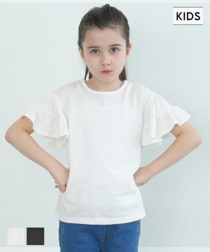 セール★990円→790円 キッズ 110-140 Tシャツ フリル袖 カットソー クルーネック ティアードスリーブ 無地 女の子 キッズオリジナル 子供服 メール便可 coca コカ