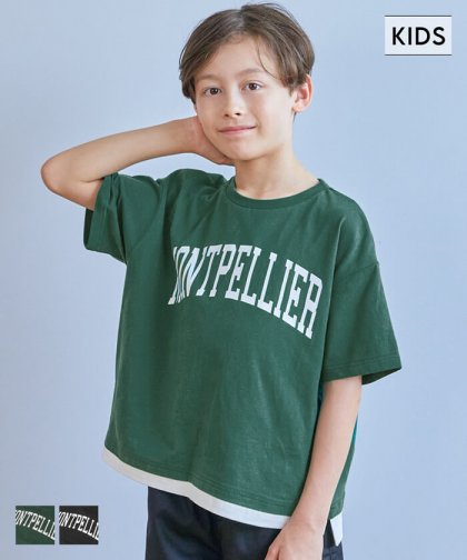 キッズ 120-150 Tシャツ カレッジロゴ レイヤード風 コットン クルーネック ミディアム丈 半袖 男の子 キッズオリジナル 子供服 メール便可 coca コカ