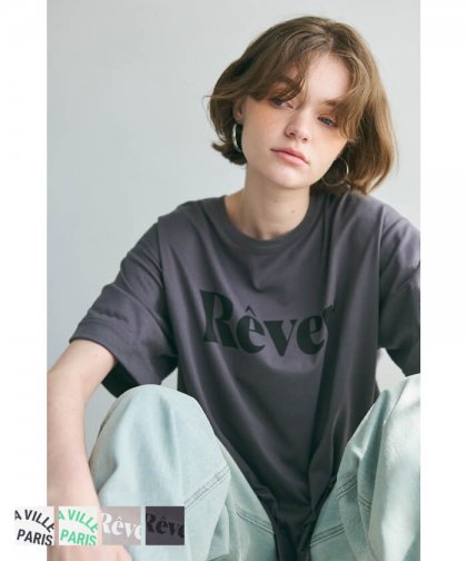 セール★1290円→990円 カットソー レディース Tシャツ ロールアップスリーブ プリント 英字 クルーネック サイドスリット ゆったり 半袖 メール便可 24ss coca コカ