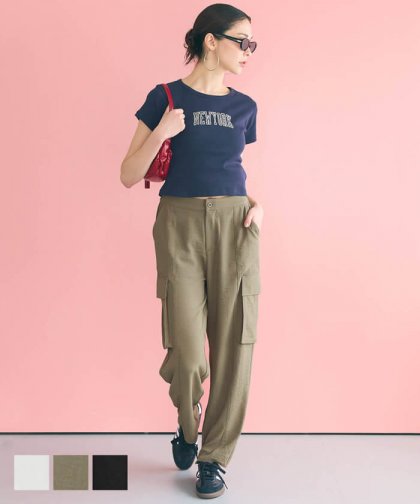 パンツ レディース カーゴパンツ ポケット ロング丈 ボタン 無地 ポリエステル GC メール便不可 24ss coca コカ